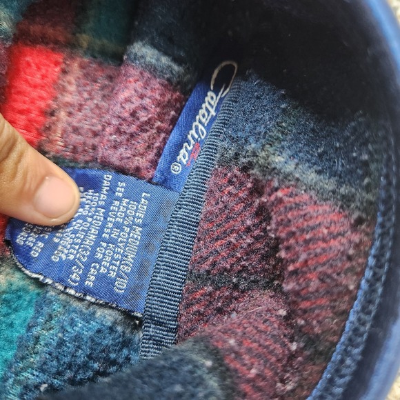 Vintage 1990s Catalina Fleece Quarter Zip Lindsay Plaid Xmas Sweater Logo - Picture 4 of 10